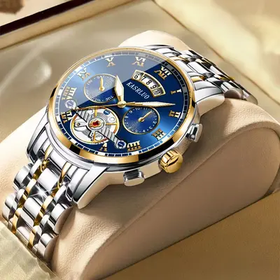 Sınır ötesi yeni paslanmaz çelik sahte Tourbillon yüksek değerli saat erkek moda aydınlık su geçirmez erkek saati çelik kayış modeli