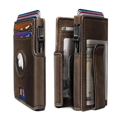 Genuine Leather Men's Bi-Fold Wallet with AirTag Aluminum Box - 10
