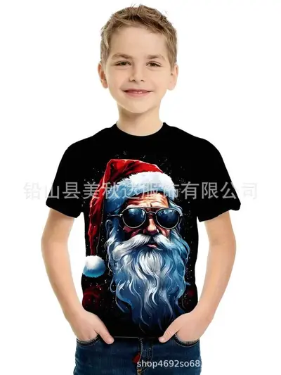 Kinder-T-Shirt mit Weihnachtsmotiv, Kurzarm