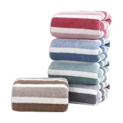 Sınır ötesi yeni mercan kadife havlu banyo havlusu geniş şerit kalınlaştırılmış ev tipi büyük havlu yumuşak ve rahat havlu seti