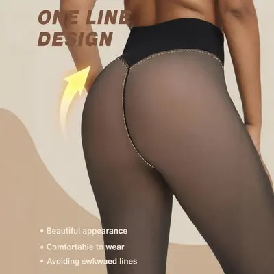 Women's High-Waist Sheer Fleece-Lined Winter Tights, Tummy Control