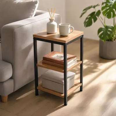 Industrial Style Wrought Iron Side Table with Multi-Layer Storage Shelf - 7
