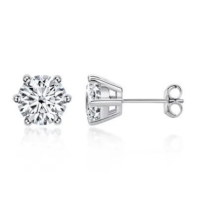 S925 Silver Moissanite Stud Earrings, Six-Claw, D-Color, for Women