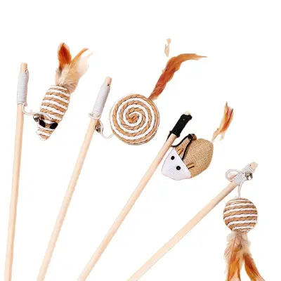 Bell Mouse Cat Teaser Wand, Chew-Resistant Cat Toy - 6