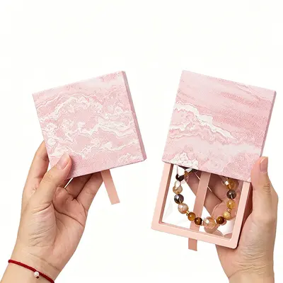 In Stock Gold-Plated Jewelry Box PE Film Storage Box Crystal Bracelet Packaging Box Drawer Suspension Box Beaded Bracelet Box