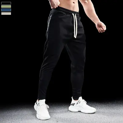 Sonbahar ve kış erkek pamuklu spor spor rahat nefes alabilen koşu antrenman pantolonu fermuarlı slim fit gündelik joggers