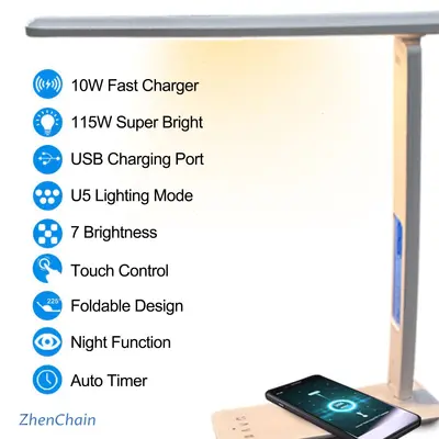 Cross-border inventory clearance eye-protection study desk lamp with adjustable wireless phone charger (English manual)
