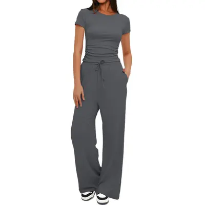 Damen-Langarm-Set mit Hose mit hohem Bund und weitem Bein - 9