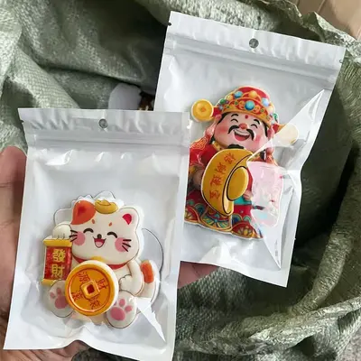 Rotating God of Wealth Magnetic Ornament Swinging Caishen Lucky Wealth Fridge Magnet Cartoon Decorative Sticker Festive Style