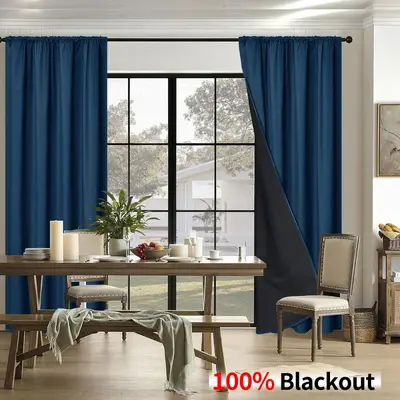Spring Polyester Rod-Pocket Full Blackout Curtain, Living Room Sun Protection - 9