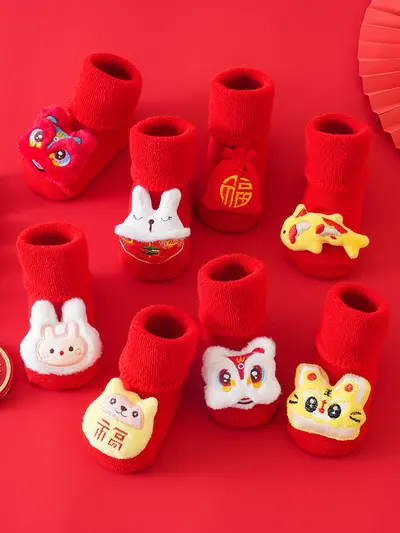 Newborn Thick Terry Socks, Non-Slip, New Year Design