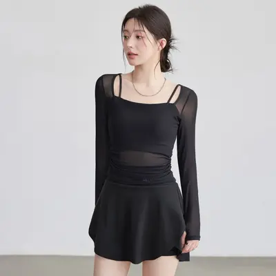 清仓瑜伽服女新款网纱运动上衣性感显瘦带胸垫健身训练服套装批发 - 7