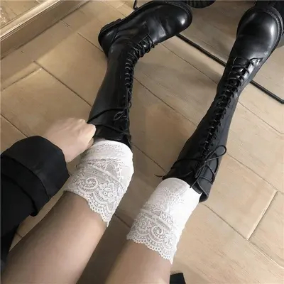 Women's Lace Over-the-Knee Socks with Vertical Pattern, JK Style