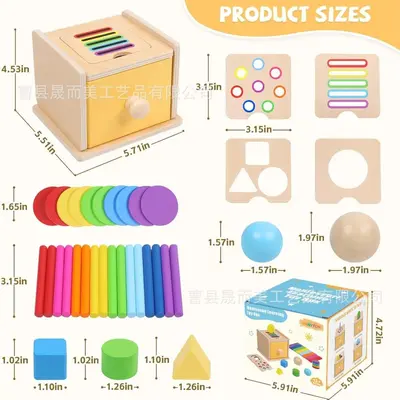 Ahşap montessori 2-in-1 zeka kutusu, top atma oyuncağı