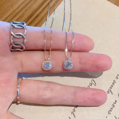Square diamond pendant necklace for women