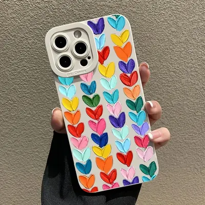 iPhone 15 Pro Max, Apple 14, 13, 12, 11 uyumlu renkli kalp desenli şık ve yaratıcı telefon kılıfı - 8