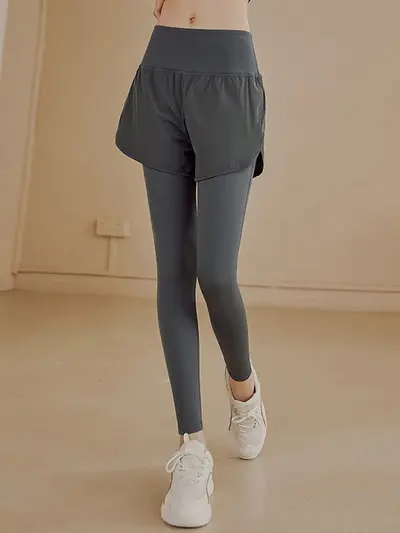 假两件瑜伽裤女高腰提臀收腹跑步运动裤速干弹力紧身健身打底长裤