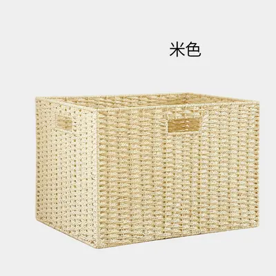 仿草带盖收纳箱杂物衣物零食收纳框收纳筐家用编织储物玩具收纳 - 10