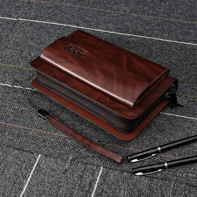 Men's Clutch Bag, Large Capacity Zip Long Wallet, PU Leather - 8