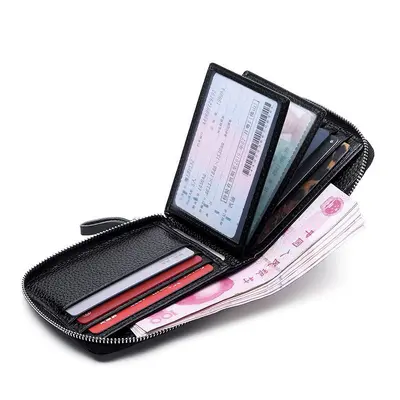 Genuine Leather Driver's License Holder and Wallet for Men, Zipper, Multi-Card - 3
