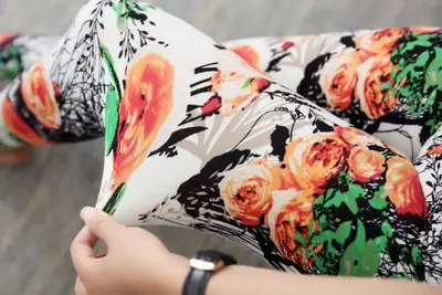 Women's Thin Stretch Leggings Floral Pants, Soft, Plus Size - 12