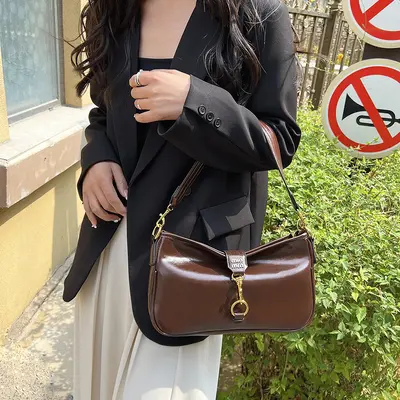 Retro Women's Baguette Underarm Bag with Shark Clip Lock, Crossbody