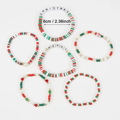 Weihnachtsarmband mit Schneemann, Weihnachtsmann und Glöckchen aus Perlen