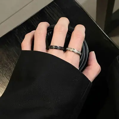 Matte black and white couple rings, premium design - 2