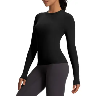 Women's Yoga Long Sleeve Top, Lightweight, High Elasticity, Round Neck - 5