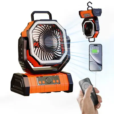 Amazon Outdoor-Zeltventilator mit LED-Nachtlicht, Fernbedienung, tragbar, zum Aufstellen oder Aufhängen, 20.000 mAh, großes Fassungsvermögen, Outdoor-Campingstil-Ventilator