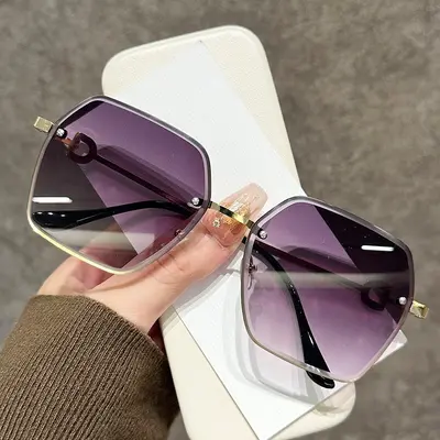 Women's Large Face Gradient Sunglasses, UV Protection, Rimless - 6