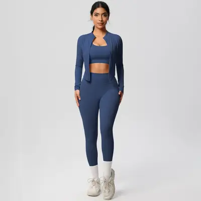 Dreiteiliges Yoga-Set hautfarben hochgeschnittene Taille - 3