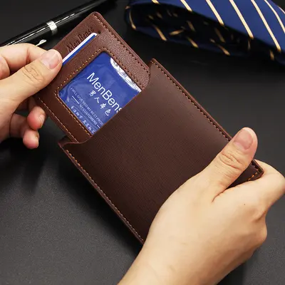 MenBense Men's Short Wallet with Iron Edge Card Holder - 2