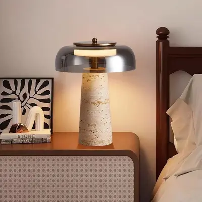 İskandinav minimalist sarı taşlı cam masa lambası, yatak odası ve çalışma odası için, wabi