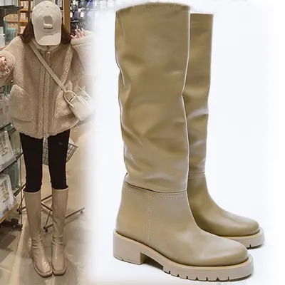 Damenstiefel aus Rindsleder, mittlerer Absatz, runde Zehenpartie, Übergröße