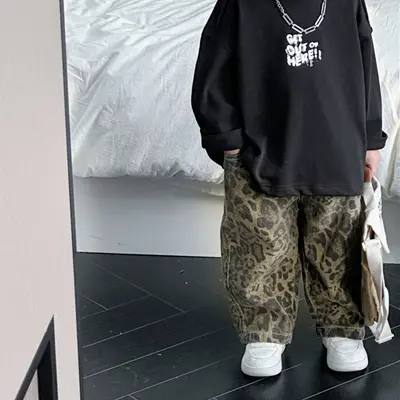Boys' Autumn Jeans, Leopard Print, Straight-Leg