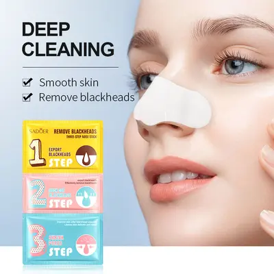 SADOER Blackhead Removal Three-Step Set, Nose Strips, Cleanses and Refines Pores