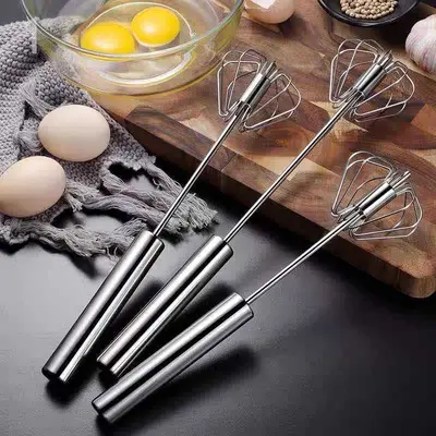 Edelstahl halbautomatischer Schneebesen, manueller Mixer, rotierender Handmixer mit Druck für Eier, Sahne, Milch, für den Hausgebrauch