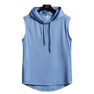 Men's Hooded Sleeveless Vest, Loose Fit, Solid Color Sports Top