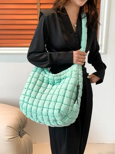 Large capacity, multi-pocket, cotton-padded bag, single shoulder crossbody bag, pleated cloud bag, tote bag, women's bag, storage bag.