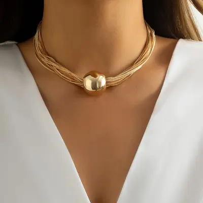 Multi-layer chain pendant necklace with spherical design
