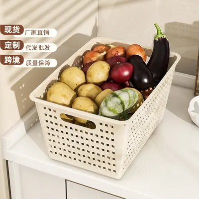 厂家直销厨房收纳筐橱柜杂物零食收纳盒家用桌面储物箱塑料置物篮