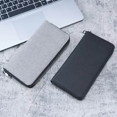 Men's Long Zipper Canvas Wallet, Multi-Card Slots, Large Capacity - 4