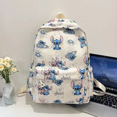 Stitch Desenli Karikatür Sırt Çantası, Büyük Kapasiteli Hafif Okul Çantası