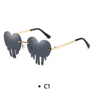 Halloween Frameless Heart Party Sunglasses with Tear Design - 9