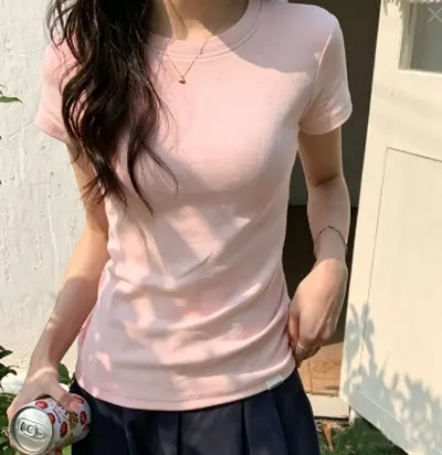 Schmales Kurzarm-T-Shirt für Frauen im Grenzverkehr, koreanischer Stil, neue Außenhandelskollektionen dünne kurze Mode-Oberteile für Frauen, modisch angepasster Großhandel. - 9