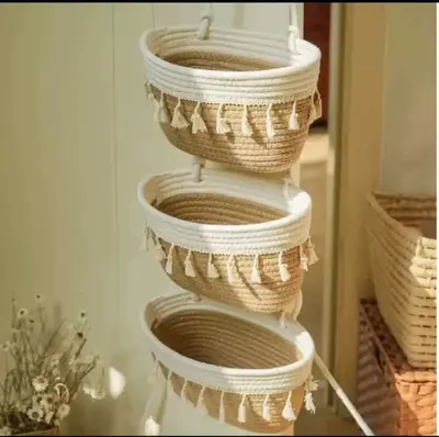 Three-Tier Wall-Mounted Storage Basket with Cotton Rope - 11