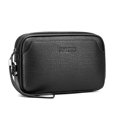 Stone-Pattern Soft Leather Men's Clutch Bag with Combination Lock - 6