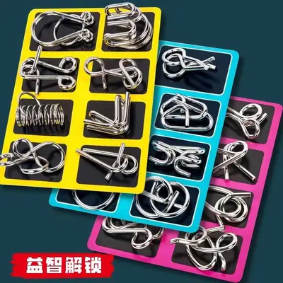 Metal Educational Brain Teaser, 8-Piece Disentangling Ring Buckle Set