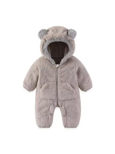 Korallenfarbener Samt-Babystrampler für Herbst und Winter, Neugeborene, mit Reißverschluss